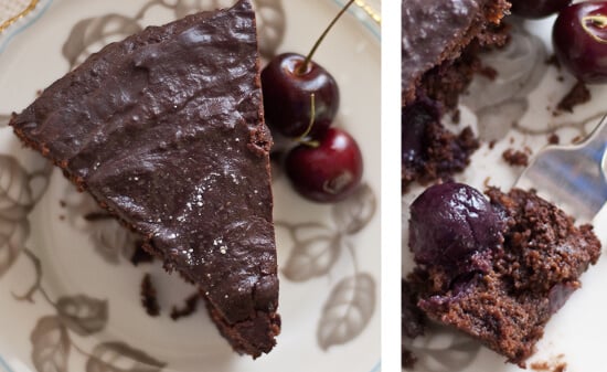 slice of cherry chocolate cake slice of cherry chocolate cake