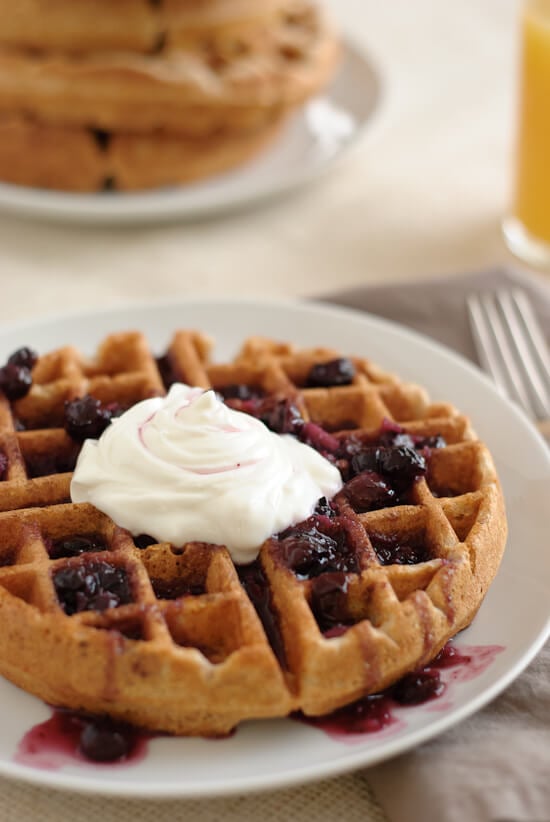 waffles and blueberry ginger syrup from green market baking book waffles and blueberry ginger syrup from green market baking book